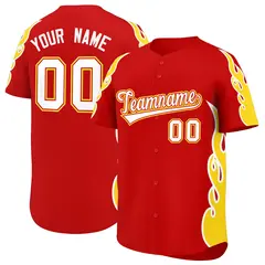 Red Gold Flame Outline Side Pattern Sports Baseball Jersey