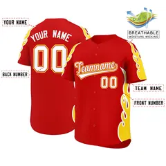 Red Gold Flame Outline Side Pattern Sports Baseball Jersey 2