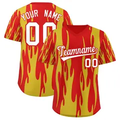 Red Gold Flame Pattern Authentic Pullover Baseball Jersey 1