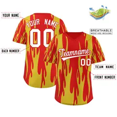 Red Gold Flame Pattern Authentic Pullover Baseball Jersey 2