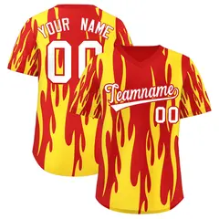 Red Gold Flame Pattern Authentic Pullover Baseball Jersey 1