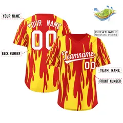 Red Gold Flame Pattern Authentic Pullover Baseball Jersey 2