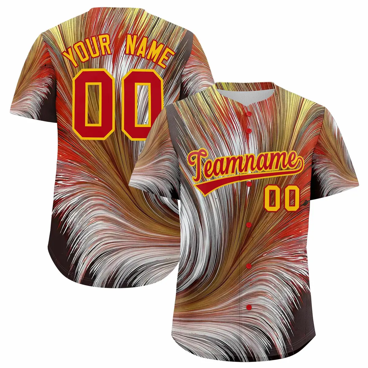 Red Gold Fluid Feather Graffiti Baseball Jersey