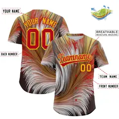 Red Gold Fluid Feather Graffiti Baseball Jersey 2