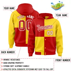 Red Gold Four Squares Color Block Varsity Letterman Jacket Hoodie 4