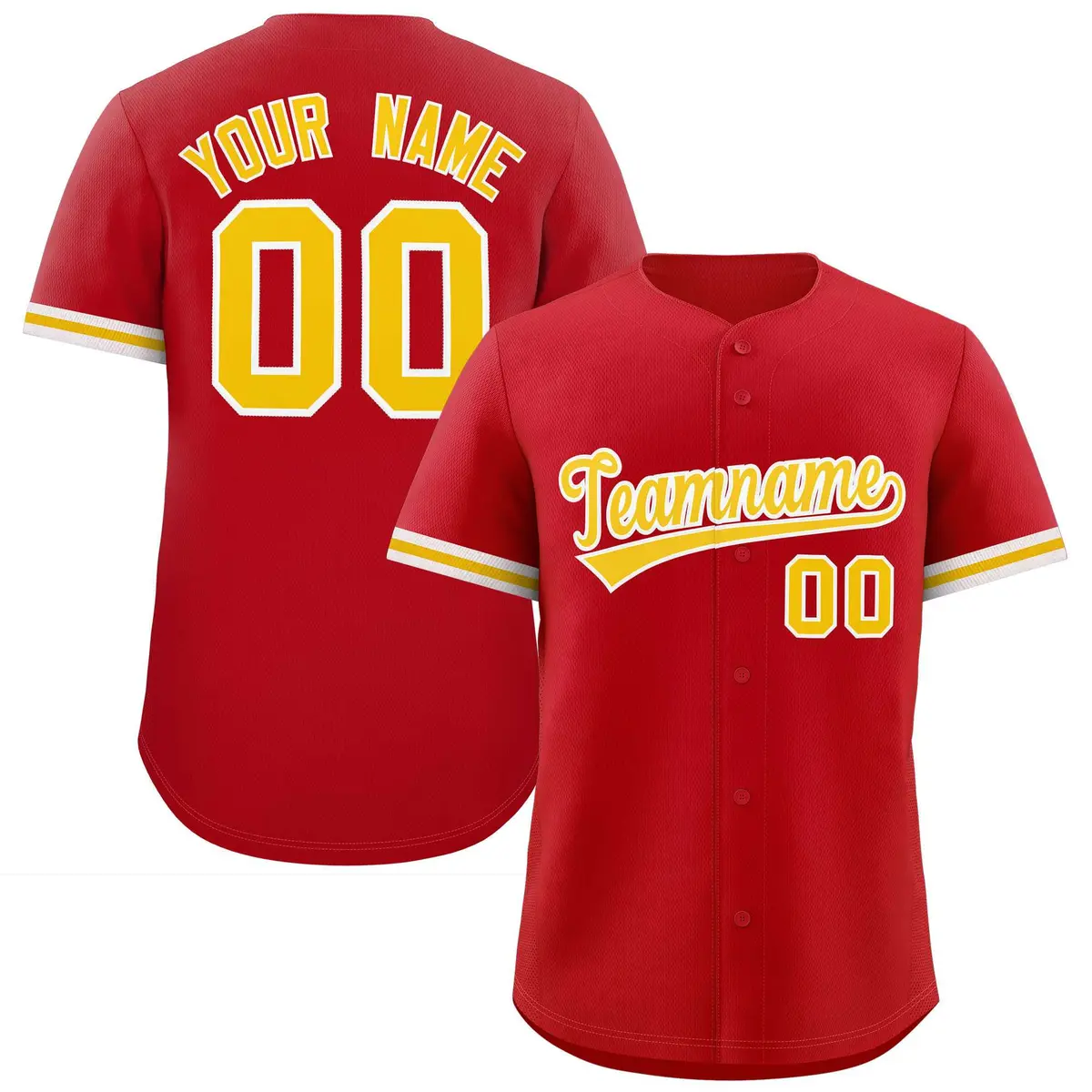 Red Gold Full Button Authentic Baseball Jersey