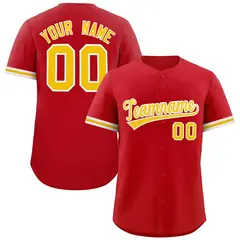Red Gold Full Button Authentic Baseball Jersey 1