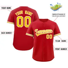 Red Gold Full Button Authentic Baseball Jersey 2