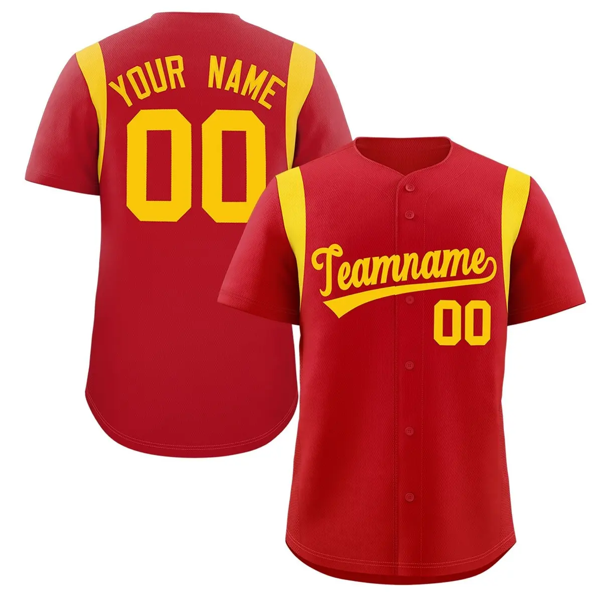 Red Gold Full Button Classic Baseball Jersey
