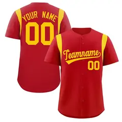 Red Gold Full Button Classic Baseball Jersey 1