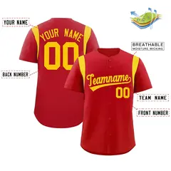 Red Gold Full Button Classic Baseball Jersey 2