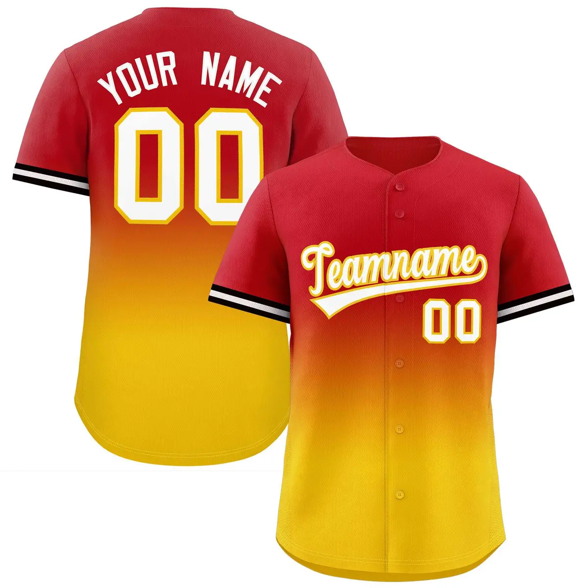 Red Gold Gradient Full-Button Authentic Baseball Jersey