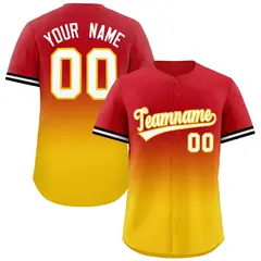 Red Gold Gradient Full-Button Authentic Baseball Jersey