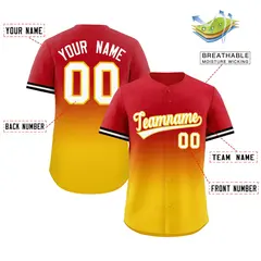 Red Gold Gradient Full-Button Authentic Baseball Jersey 2
