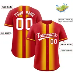Red Gold Gradient Lapel Fashion Baseball Jersey 2