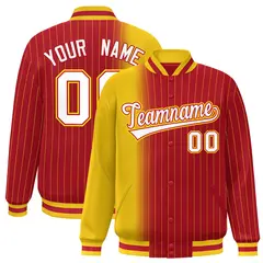 Red Gold Gradient Pinstripe Varsity Full-Snap Baseball Jacket 1