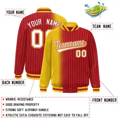 Red Gold Gradient Pinstripe Varsity Full-Snap Baseball Jacket 2