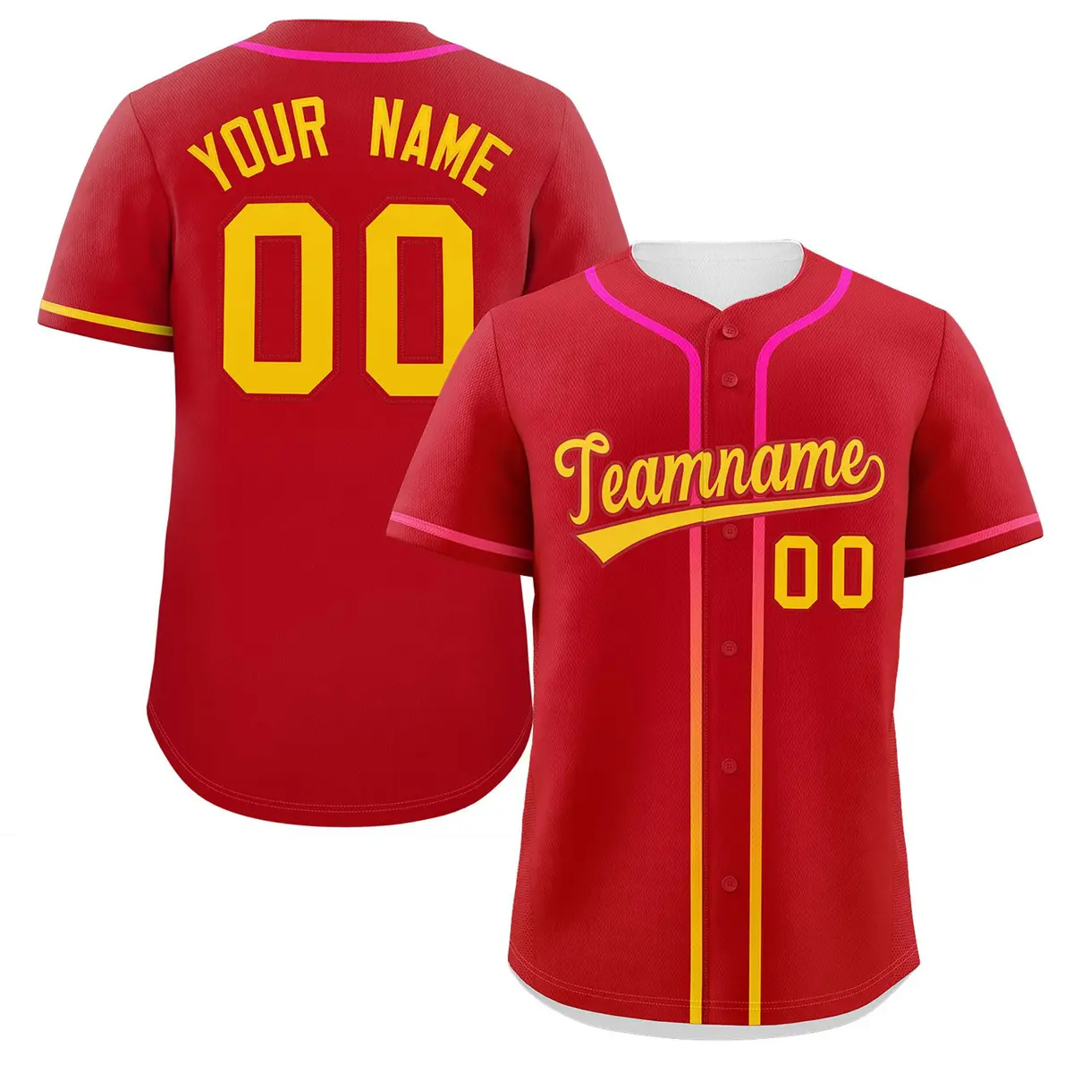 Red Gold Gradient Ribbed Authentic Baseball Jersey