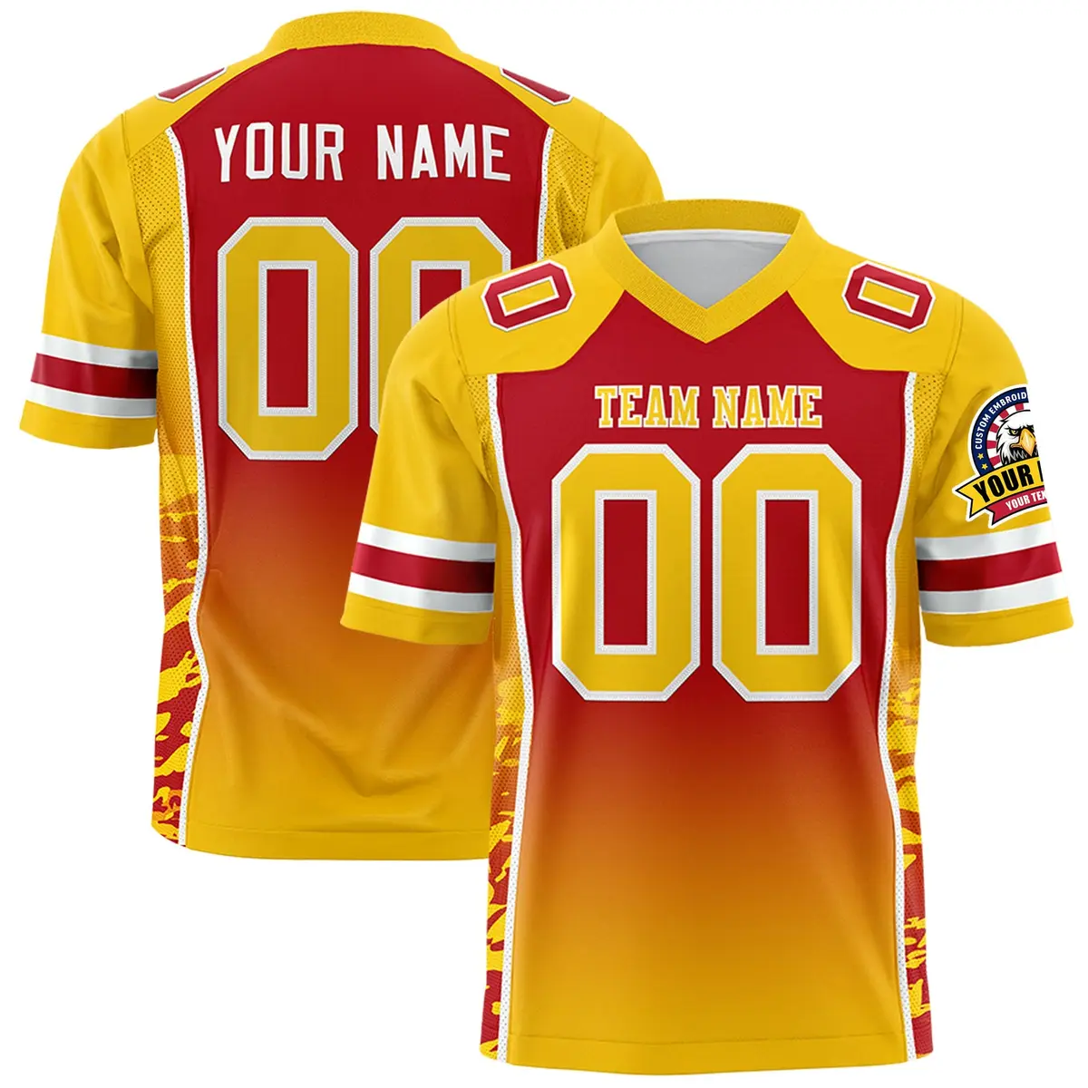 Red Gold Gradient Side Pattern Authentic Football Jersey