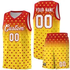 Red Gold Gradient Star Pattern Basketball Jersey Sets