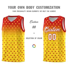 Red Gold Gradient Star Pattern Basketball Jersey Sets 3