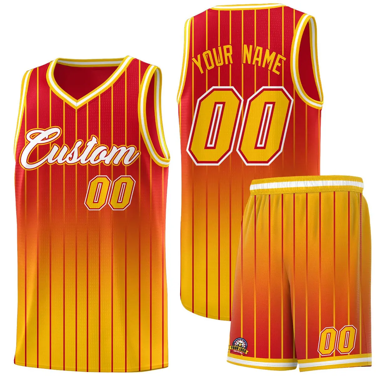 Red Gold Gradient Stripe Basketball Jersey