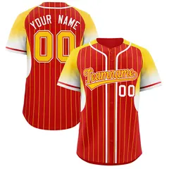 Red Gold Gradient Stripe Fashion Sleeves Baseball Jersey 1