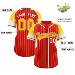 Red Gold Gradient Stripe Fashion Sleeves Baseball Jersey 2