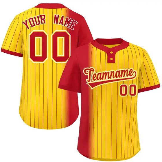Red Gold Gradient Stripe Two-Button Softball Jersey