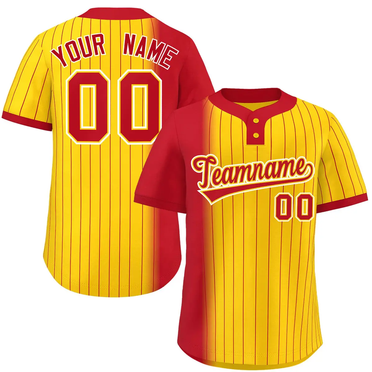 Red Gold Gradient Stripe Two-Button Softball Jersey