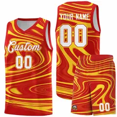 Red Gold Graffiti Fluids Basketball Uniform Jersey Sets