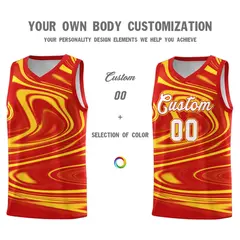 Red Gold Graffiti Fluids Basketball Uniform Jersey Sets 3