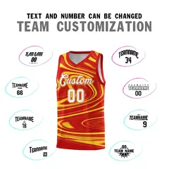 Red Gold Graffiti Fluids Basketball Uniform Jersey Sets 4