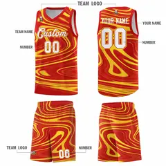 Red Gold Graffiti Fluids Basketball Uniform Jersey Sets 5