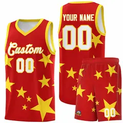 Red Gold Graffiti Star Print Sports Basketball Jersey Sets