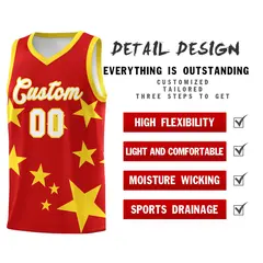 Red Gold Graffiti Star Print Sports Basketball Jersey Sets 2
