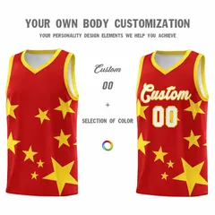 Red Gold Graffiti Star Print Sports Basketball Jersey Sets 3