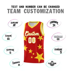 Red Gold Graffiti Star Print Sports Basketball Jersey Sets 4