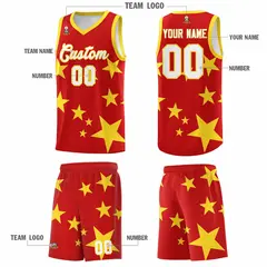 Red Gold Graffiti Star Print Sports Basketball Jersey Sets 5