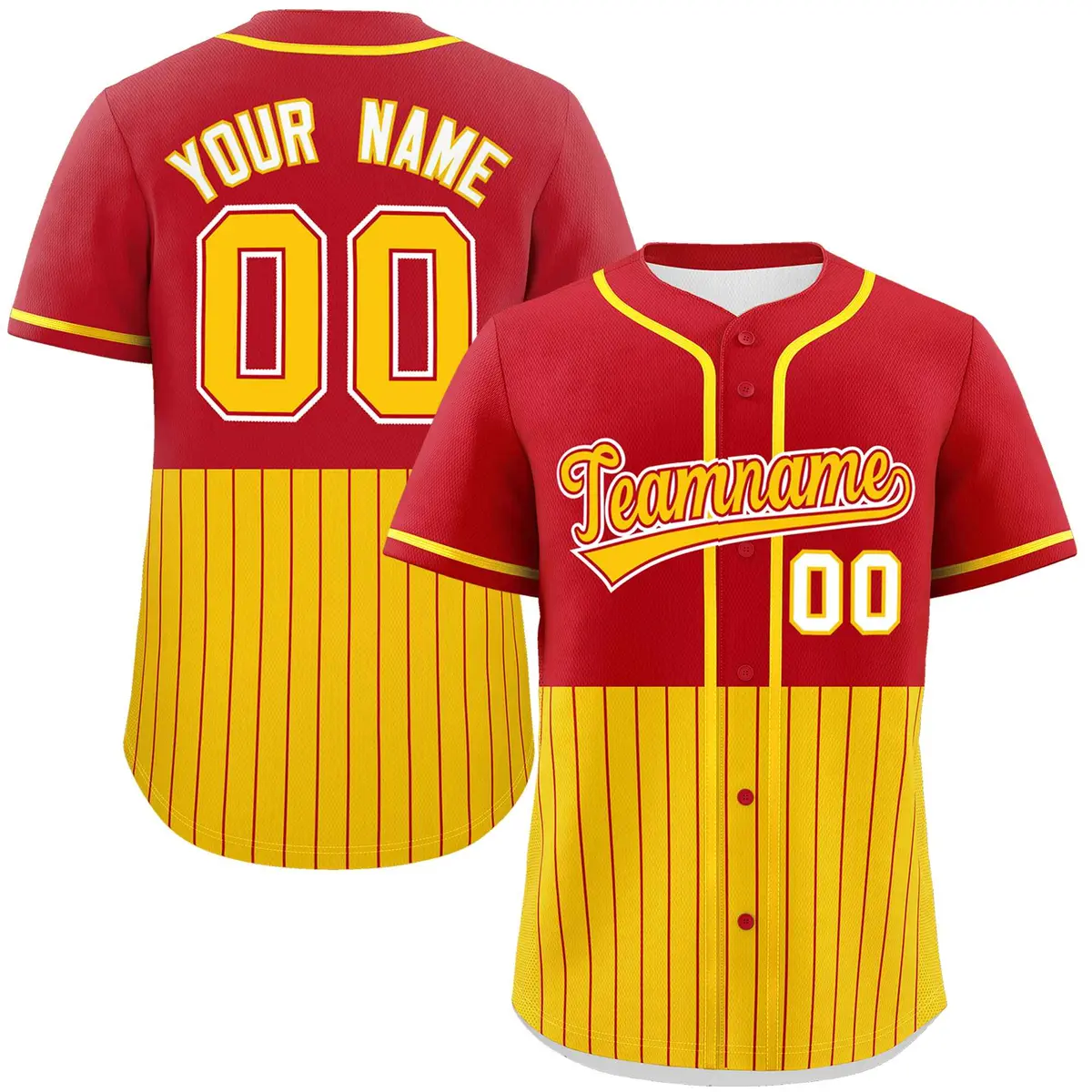 Red Gold Half Stripe Authentic Baseball Jersey