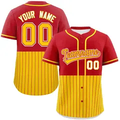 Red Gold Half Stripe Authentic Baseball Jersey 1