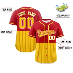 Red Gold Half Stripe Authentic Baseball Jersey 2