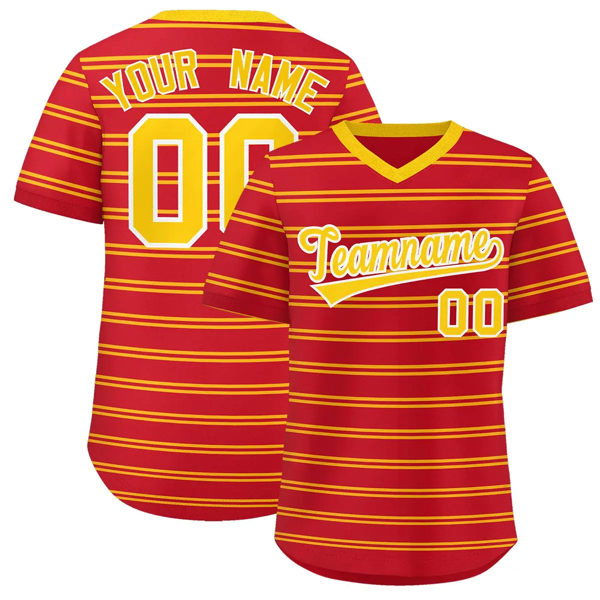 Red Gold Horizontal Stripe Pullover Baseball Jersey