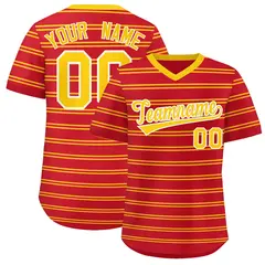 Red Gold Horizontal Stripe Pullover Baseball Jersey 1