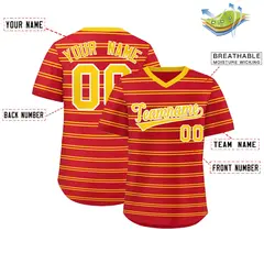 Red Gold Horizontal Stripe Pullover Baseball Jersey 2