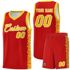Red Gold Indians Pattern Basketball Uniform Jersey 1