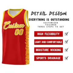 Red Gold Indians Pattern Basketball Uniform Jersey 2