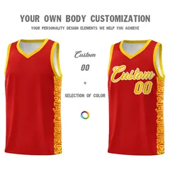 Red Gold Indians Pattern Basketball Uniform Jersey 3