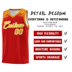 Red Gold Indians Print Basketball Uniform Jersey 2