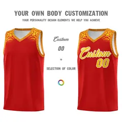 Red Gold Indians Print Basketball Uniform Jersey 3